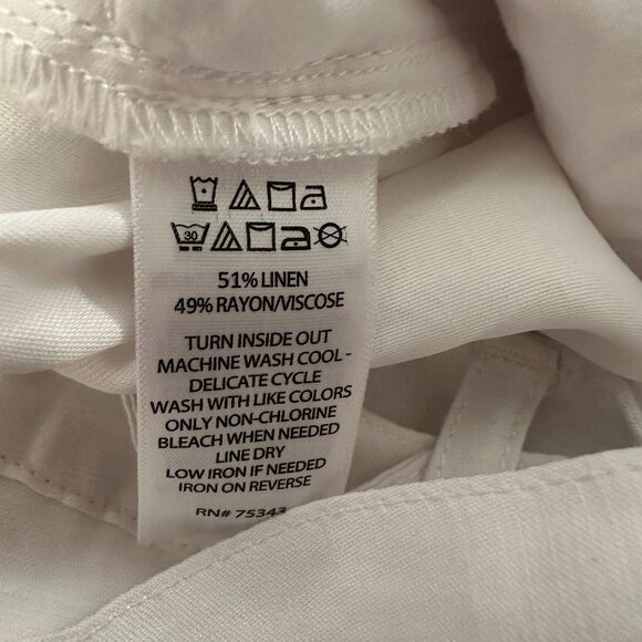 H Halston White Wide Leg Linen Blend Pull On Pants Women's LARGE Vacation Resort - Picture 4 of 7